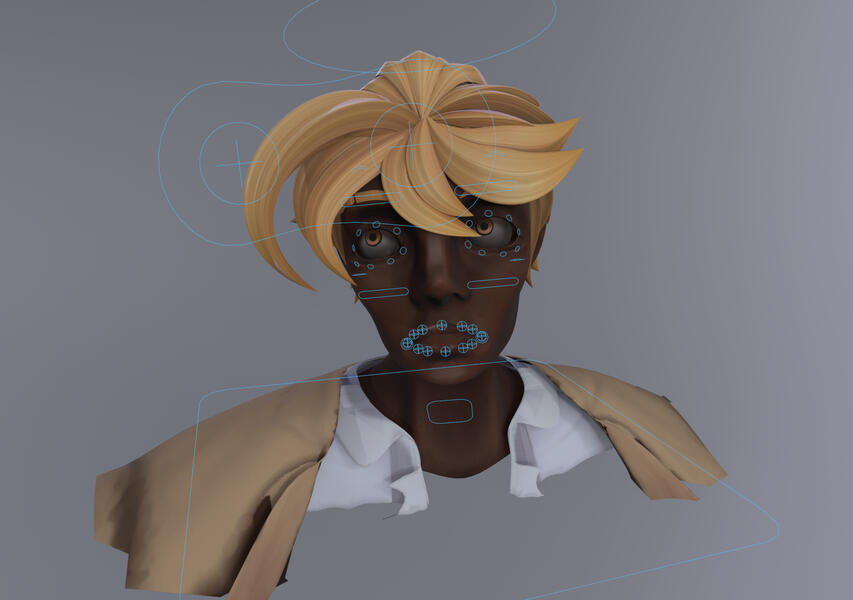 Facial expressions can be made with a combination of blendshapes and facial bones.